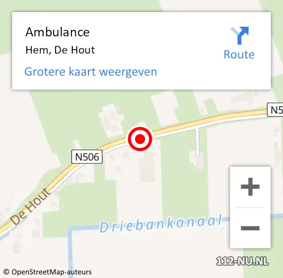 Locatie op kaart van de 112 melding: Ambulance Hem, De Hout op 5 september 2020 10:38