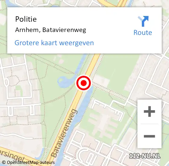 Locatie op kaart van de 112 melding: Politie Arnhem, Batavierenweg op 5 september 2020 13:02
