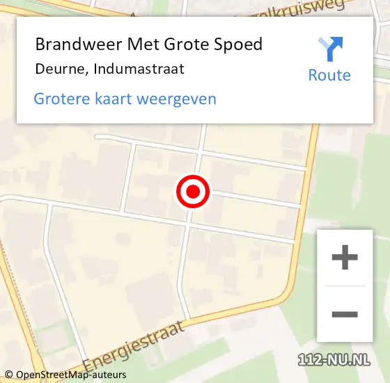 Locatie op kaart van de 112 melding: Brandweer Met Grote Spoed Naar Deurne, Indumastraat op 5 september 2020 13:19