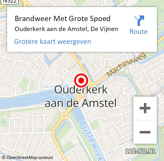 Locatie op kaart van de 112 melding: Brandweer Met Grote Spoed Naar Ouderkerk aan de Amstel, De Vijnen op 5 september 2020 16:23