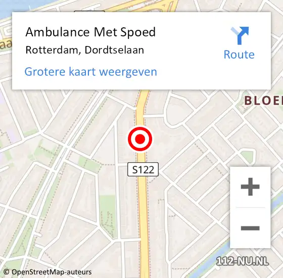 Locatie op kaart van de 112 melding: Ambulance Met Spoed Naar Rotterdam, Dordtselaan op 5 september 2020 16:58