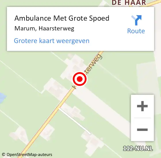 Locatie op kaart van de 112 melding: Ambulance Met Grote Spoed Naar Marum, Haarsterweg op 5 september 2020 17:30