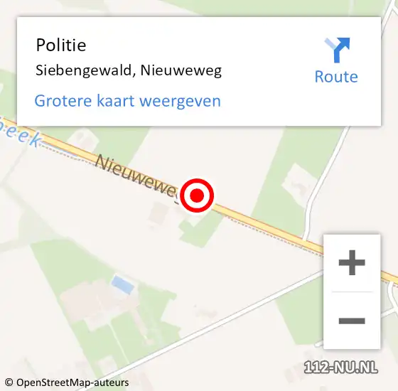 Locatie op kaart van de 112 melding: Politie Siebengewald, Nieuweweg op 5 september 2020 19:38