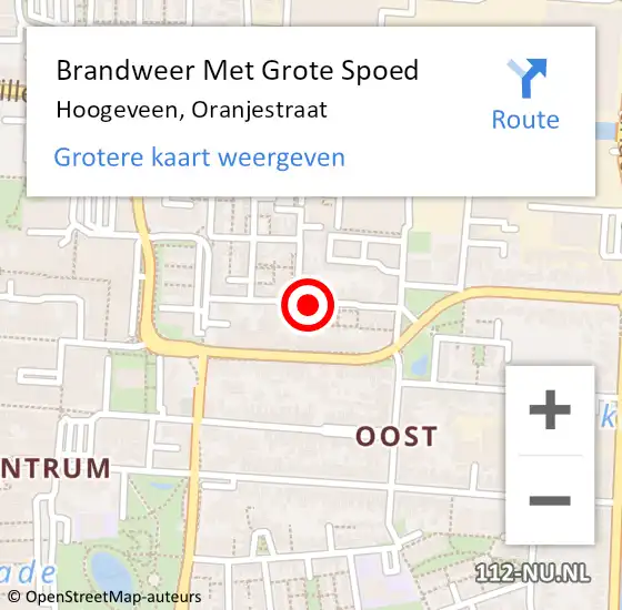 Locatie op kaart van de 112 melding: Brandweer Met Grote Spoed Naar Hoogeveen, Oranjestraat op 18 mei 2014 02:19