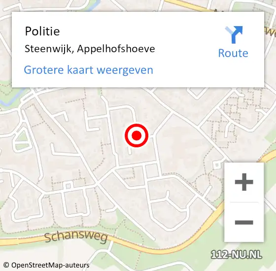 Locatie op kaart van de 112 melding: Politie Steenwijk, Appelhofshoeve op 5 september 2020 19:54