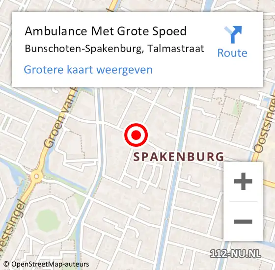 Locatie op kaart van de 112 melding: Ambulance Met Grote Spoed Naar Bunschoten-Spakenburg, Talmastraat op 5 september 2020 22:17