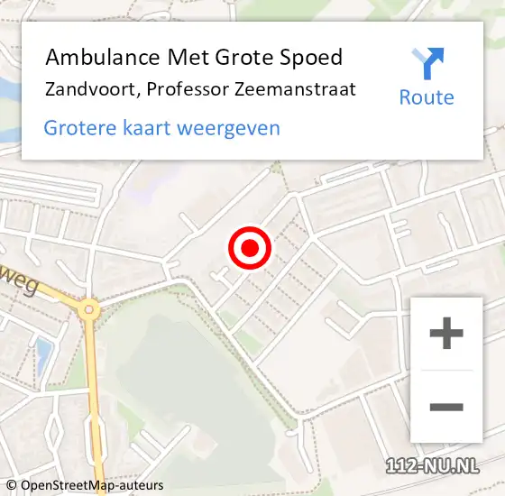 Locatie op kaart van de 112 melding: Ambulance Met Grote Spoed Naar Zandvoort, Professor Zeemanstraat op 5 september 2020 22:23