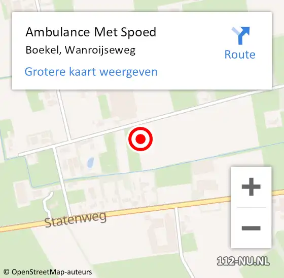 Locatie op kaart van de 112 melding: Ambulance Met Spoed Naar Boekel, Wanroijseweg op 18 mei 2014 02:55