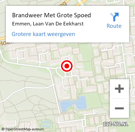 Locatie op kaart van de 112 melding: Brandweer Met Grote Spoed Naar Emmen, Laan Van De Eekharst op 6 september 2020 00:41