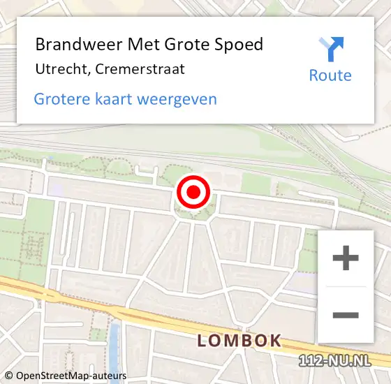 Locatie op kaart van de 112 melding: Brandweer Met Grote Spoed Naar Utrecht, Cremerstraat op 6 september 2020 00:54