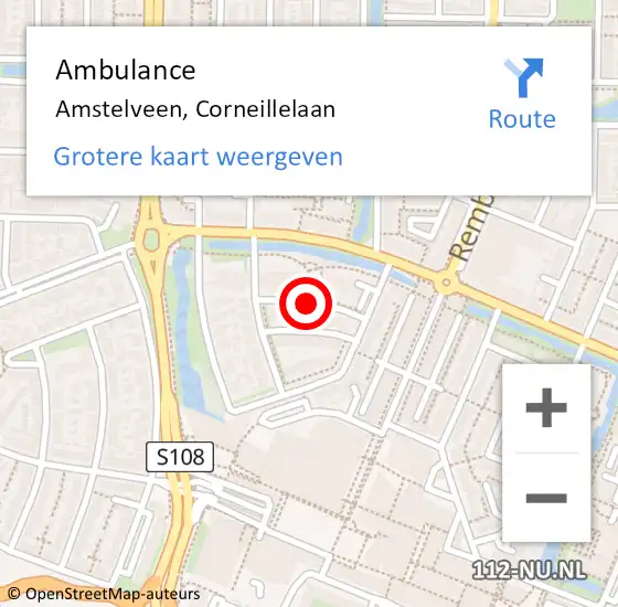 Locatie op kaart van de 112 melding: Ambulance Amstelveen, Corneillelaan op 6 september 2020 08:01