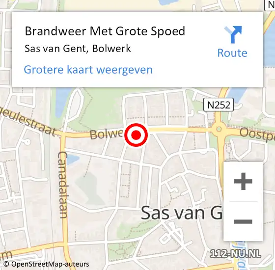 Locatie op kaart van de 112 melding: Brandweer Met Grote Spoed Naar Sas van Gent, Bolwerk op 6 september 2020 09:17