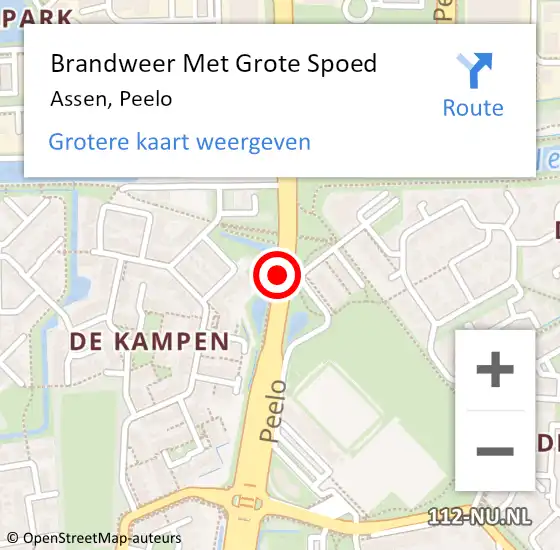 Locatie op kaart van de 112 melding: Brandweer Met Grote Spoed Naar Assen, Peelo op 6 september 2020 11:09