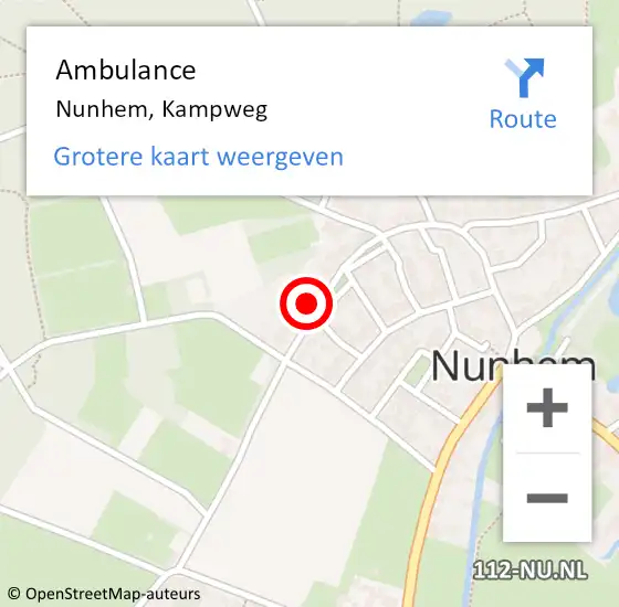 Locatie op kaart van de 112 melding: Ambulance Nunhem, Kampweg op 2 oktober 2013 10:17