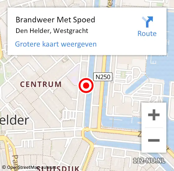 Locatie op kaart van de 112 melding: Brandweer Met Spoed Naar Den Helder, Westgracht op 6 september 2020 14:03