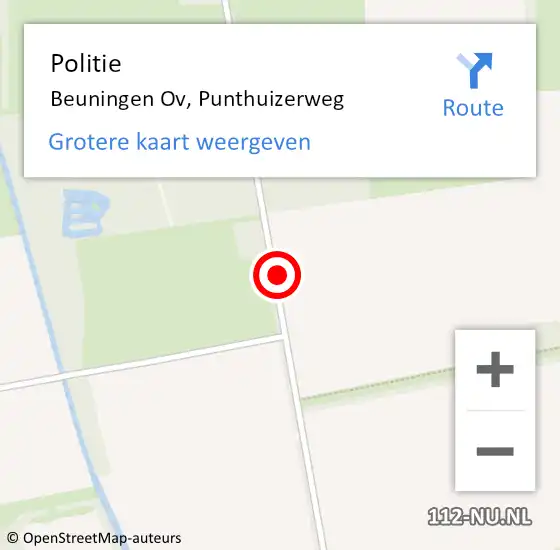 Locatie op kaart van de 112 melding: Politie Beuningen Ov, Punthuizerweg op 6 september 2020 15:58