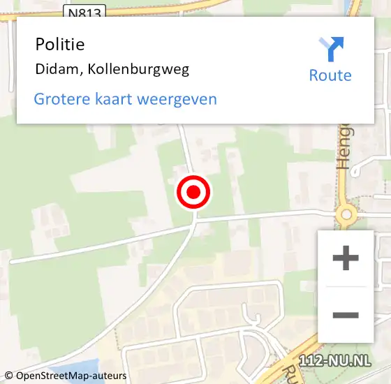 Locatie op kaart van de 112 melding: Politie Didam, Kollenburgweg op 6 september 2020 15:59