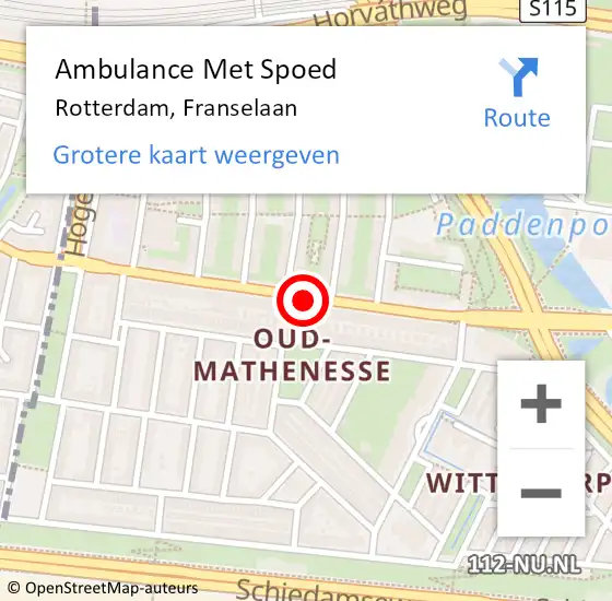 Locatie op kaart van de 112 melding: Ambulance Met Spoed Naar Rotterdam, Franselaan op 6 september 2020 16:19