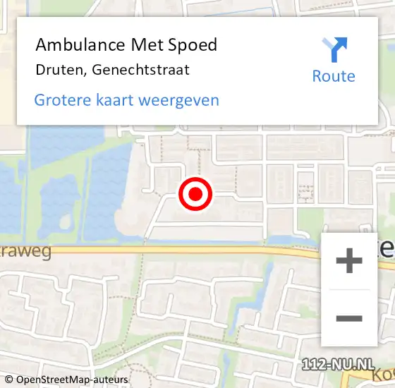 Locatie op kaart van de 112 melding: Ambulance Met Spoed Naar Druten, Genechtstraat op 6 september 2020 17:39