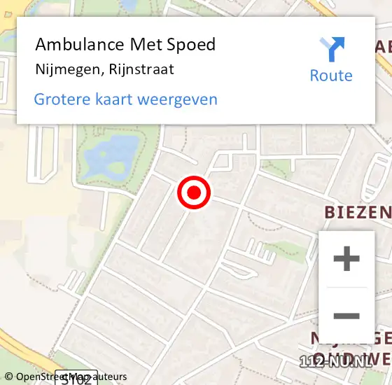 Locatie op kaart van de 112 melding: Ambulance Met Spoed Naar Nijmegen, Rijnstraat op 6 september 2020 17:44