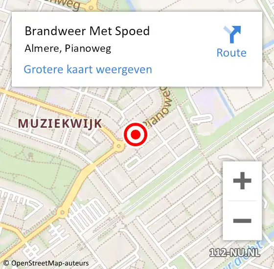 Locatie op kaart van de 112 melding: Brandweer Met Spoed Naar Almere, Pianoweg op 6 september 2020 20:48