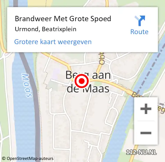 Locatie op kaart van de 112 melding: Brandweer Met Grote Spoed Naar Urmond, Beatrixplein op 6 september 2020 22:05