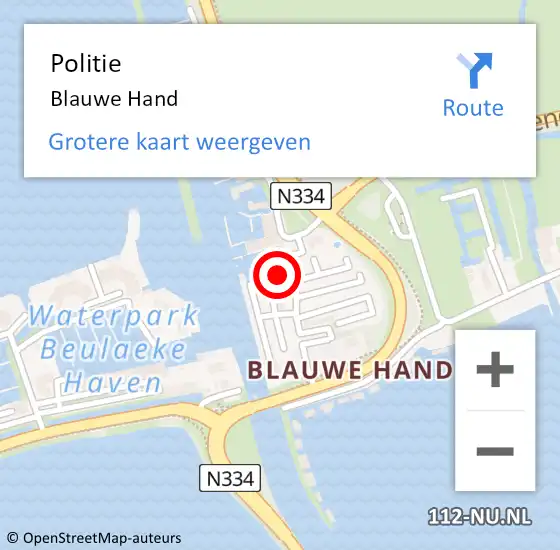 Locatie op kaart van de 112 melding: Politie Blauwe Hand op 7 september 2020 01:53