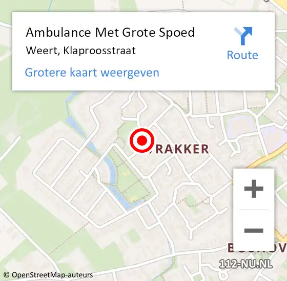 Locatie op kaart van de 112 melding: Ambulance Met Grote Spoed Naar Weert, Klaproosstraat op 7 september 2020 06:33