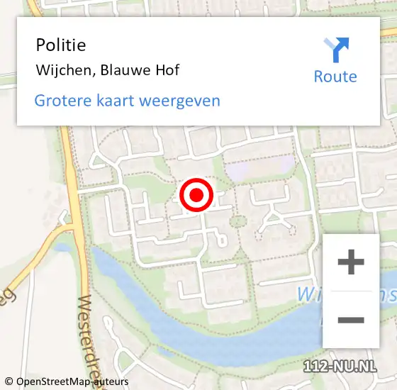 Locatie op kaart van de 112 melding: Politie Wijchen, Blauwe Hof op 7 september 2020 07:23