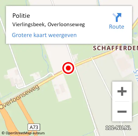 Locatie op kaart van de 112 melding: Politie Vierlingsbeek, Overloonseweg op 7 september 2020 08:14