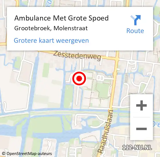 Locatie op kaart van de 112 melding: Ambulance Met Grote Spoed Naar Grootebroek, Molenstraat op 7 september 2020 08:44