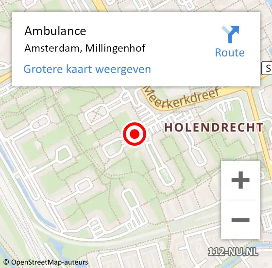 Locatie op kaart van de 112 melding: Ambulance Amsterdam, Millingenhof op 7 september 2020 10:26