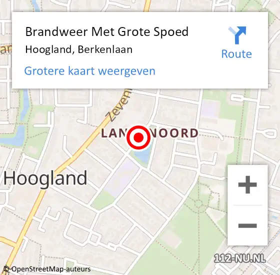 Locatie op kaart van de 112 melding: Brandweer Met Grote Spoed Naar Hoogland, Berkenlaan op 7 september 2020 10:58