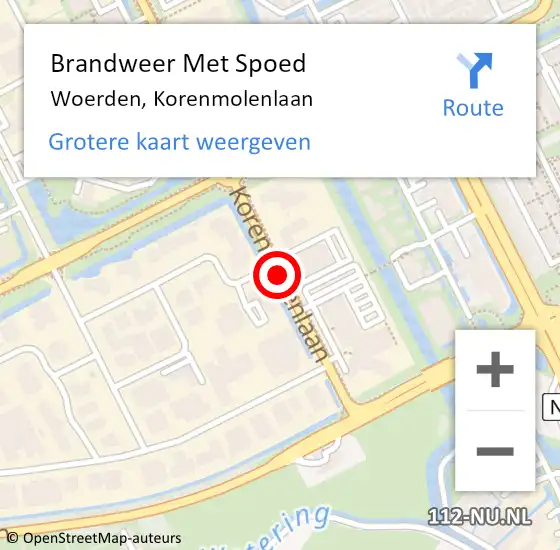 Locatie op kaart van de 112 melding: Brandweer Met Spoed Naar Woerden, Korenmolenlaan op 7 september 2020 11:11