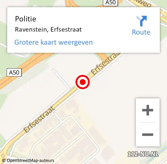 Locatie op kaart van de 112 melding: Politie Ravenstein, Erfsestraat op 7 september 2020 13:10