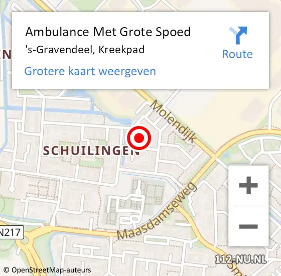 Locatie op kaart van de 112 melding: Ambulance Met Grote Spoed Naar 's-Gravendeel, Kreekpad op 7 september 2020 13:19