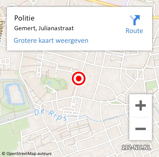 Locatie op kaart van de 112 melding: Politie Gemert, Julianastraat op 7 september 2020 14:49