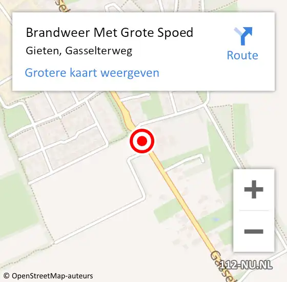 Locatie op kaart van de 112 melding: Brandweer Met Grote Spoed Naar Gieten, Gasselterweg op 7 september 2020 16:04