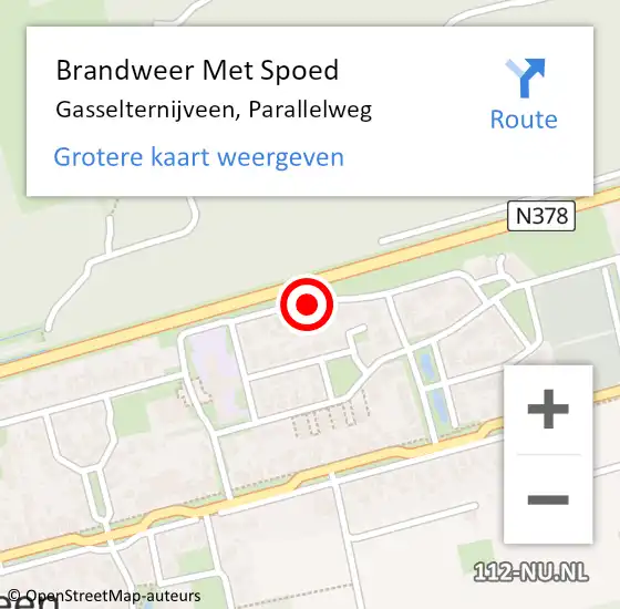 Locatie op kaart van de 112 melding: Brandweer Met Spoed Naar Gasselternijveen, Parallelweg op 7 september 2020 16:54