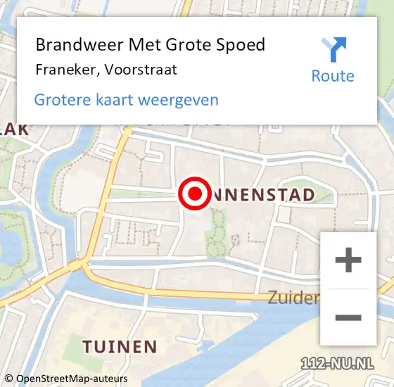 Locatie op kaart van de 112 melding: Brandweer Met Grote Spoed Naar Franeker, Voorstraat op 7 september 2020 16:55