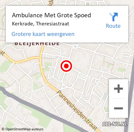 Locatie op kaart van de 112 melding: Ambulance Met Grote Spoed Naar Kerkrade, Theresiastraat op 7 september 2020 17:44