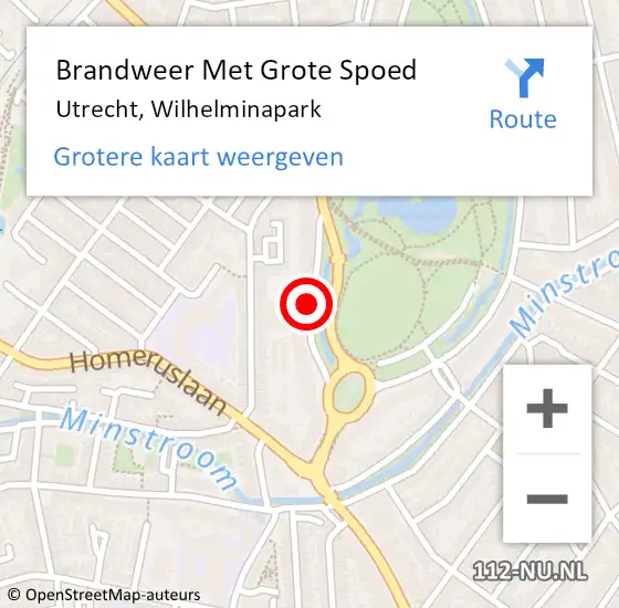 Locatie op kaart van de 112 melding: Brandweer Met Grote Spoed Naar Utrecht, Wilhelminapark op 7 september 2020 18:43