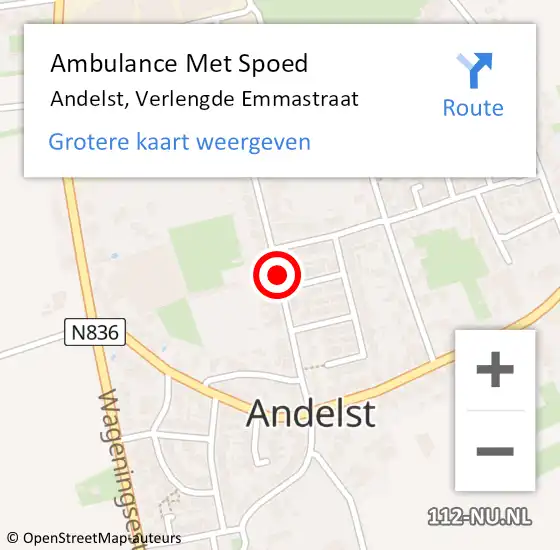 Locatie op kaart van de 112 melding: Ambulance Met Spoed Naar Andelst, Verlengde Emmastraat op 7 september 2020 20:05