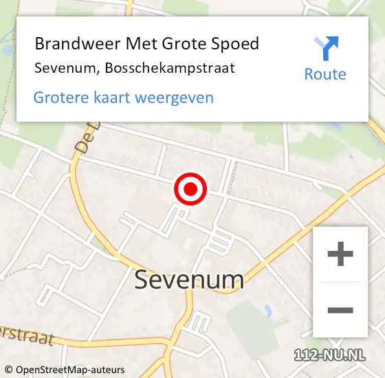 Locatie op kaart van de 112 melding: Brandweer Met Grote Spoed Naar Sevenum, Bosschekampstraat op 7 september 2020 20:41