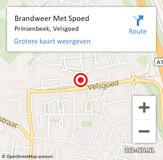 Locatie op kaart van de 112 melding: Brandweer Met Spoed Naar Prinsenbeek, Velsgoed op 7 september 2020 21:46