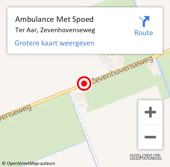 Locatie op kaart van de 112 melding: Ambulance Met Spoed Naar Ter Aar, Zevenhovenseweg op 18 mei 2014 10:30