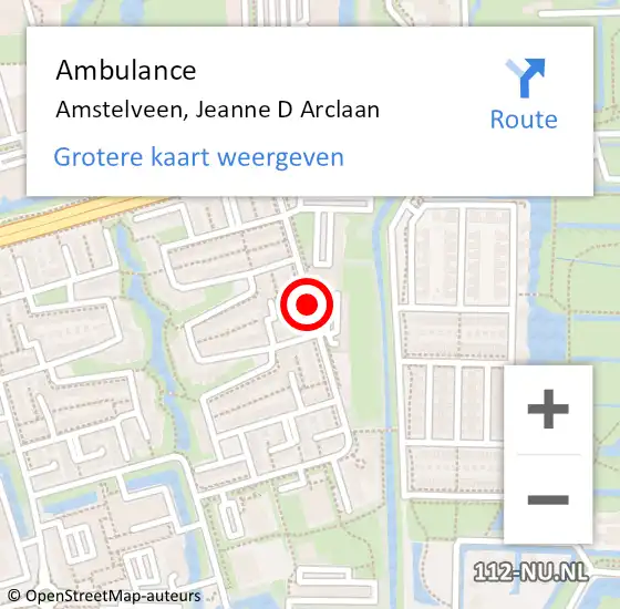 Locatie op kaart van de 112 melding: Ambulance Amstelveen, Jeanne D Arclaan op 7 september 2020 23:12