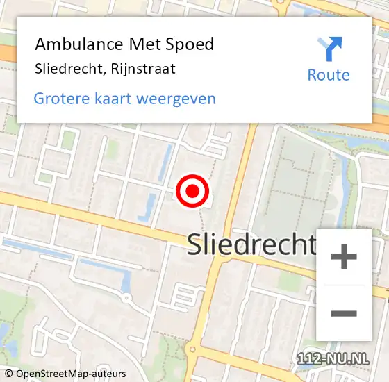 Locatie op kaart van de 112 melding: Ambulance Met Spoed Naar Sliedrecht, Rijnstraat op 8 september 2020 01:09