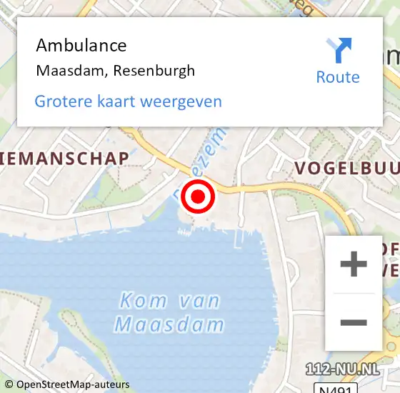 Locatie op kaart van de 112 melding: Ambulance Maasdam, Resenburgh op 8 september 2020 09:43