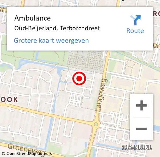 Locatie op kaart van de 112 melding: Ambulance Oud-Beijerland, Terborchdreef op 8 september 2020 11:32